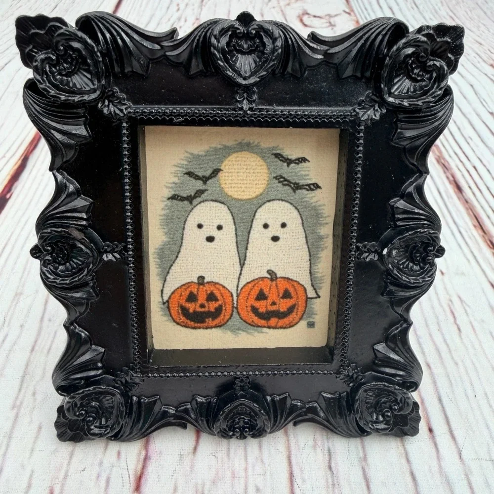 Halloween Ghost Pumpkin Decoupage Art Ornate Black Gothic Resin Frame